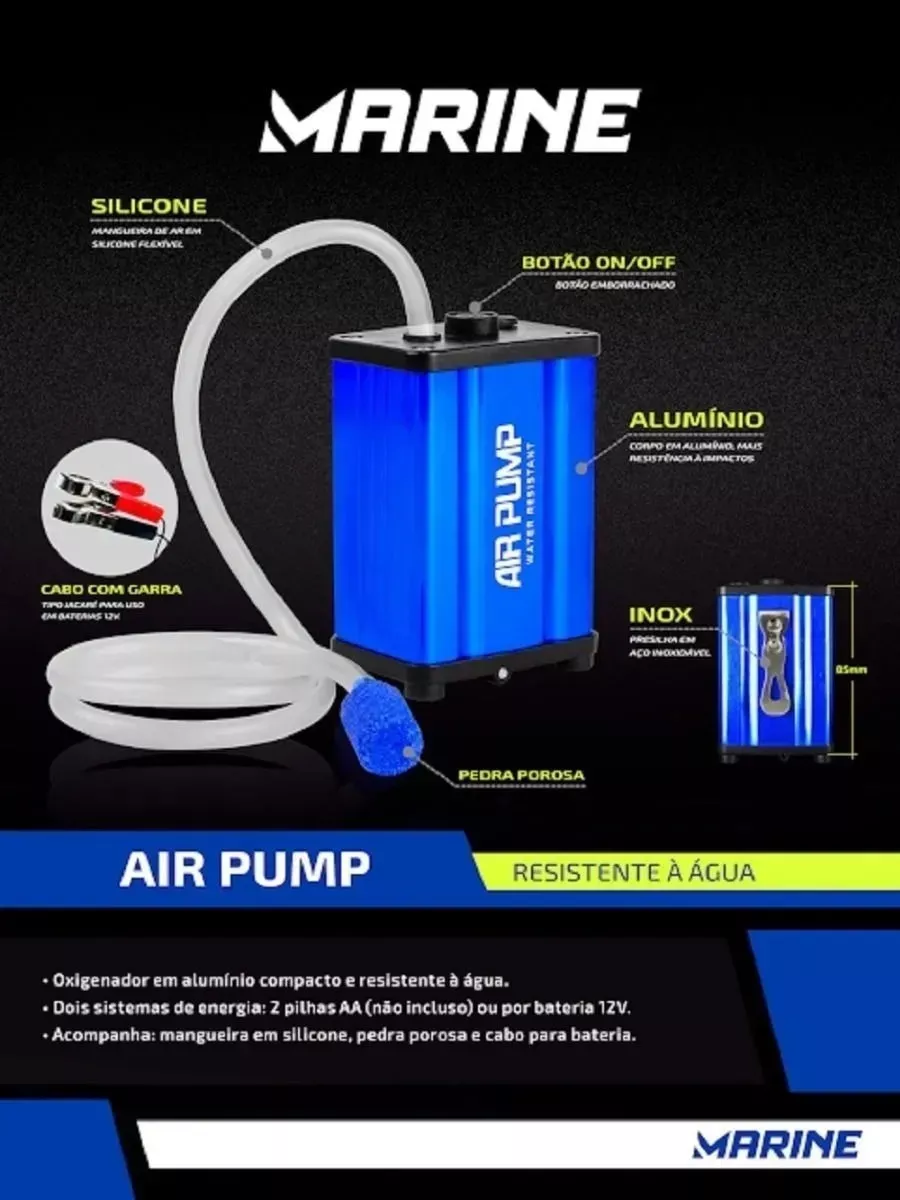 AERADOR OXIGENADOR MARINE SPORTS AIR PUMP MSAR05 12V EM ALUMINIO C3