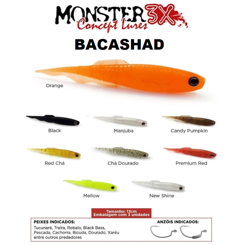 ISCA ARTIFICIAL MONSTER 3X M3X BACASHAD 13CM BY FABIO BACA C/ 3 UNIDADES - VARIAS CORES