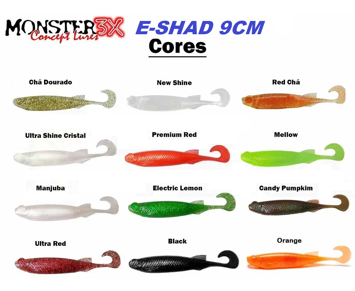 ISCA ARTIFICIAL SOFT BASS MONSTER 3X M3X E-SHAD 9CM C/ 5 UN. VARIAS CORES