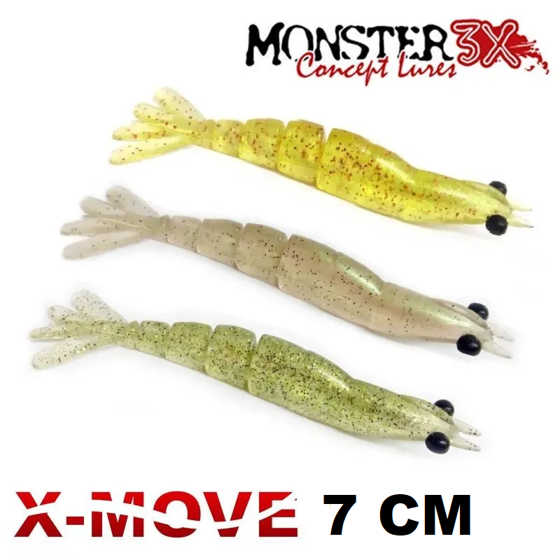 ISCA ARTIFICIAL SOFT CAMARÃO MONSTER 3X X-MOVE SOFT 7 CM - C/3 UNIDADES