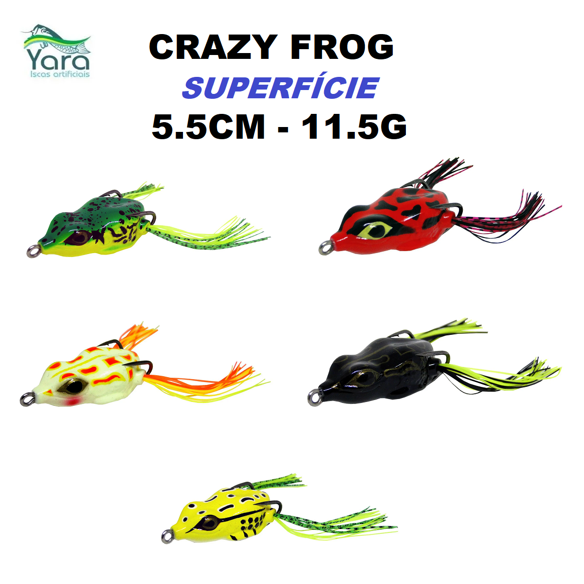 Isca Artificial Yara Crazy Frog Sapo 5,5cm 11.5g - Varias Cores - Traíra - Tucunaré