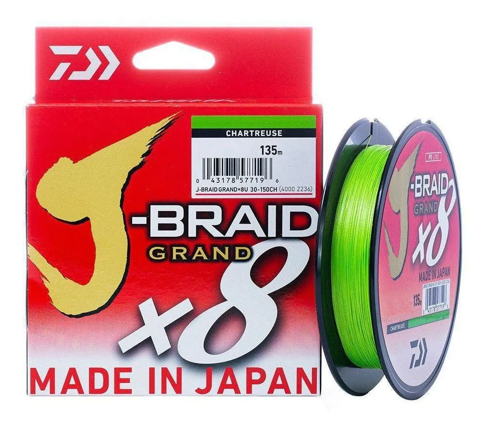 Linha de Pesca Multifilamento Daiwa J-Braid X8 Verde Limao - 30lbs - 0.28mm - 135m