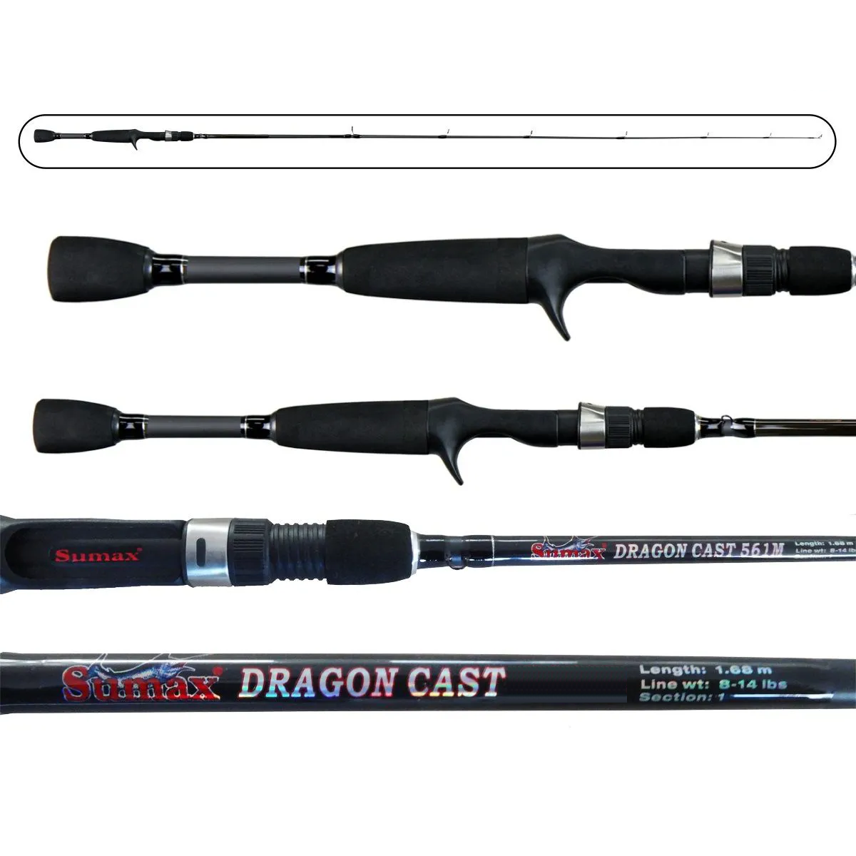 VARA PARA CARRETILHA SUMAX DRAGON CAST 5'6" (1.68M) CARBONO IM6 - 10-20LB - 2 PARTES