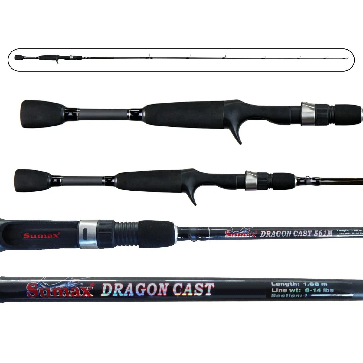 VARA PARA CARRETILHA SUMAX DRAGON CAST 6'6" (1.98M) CARBONO IM6 - 15-30LB