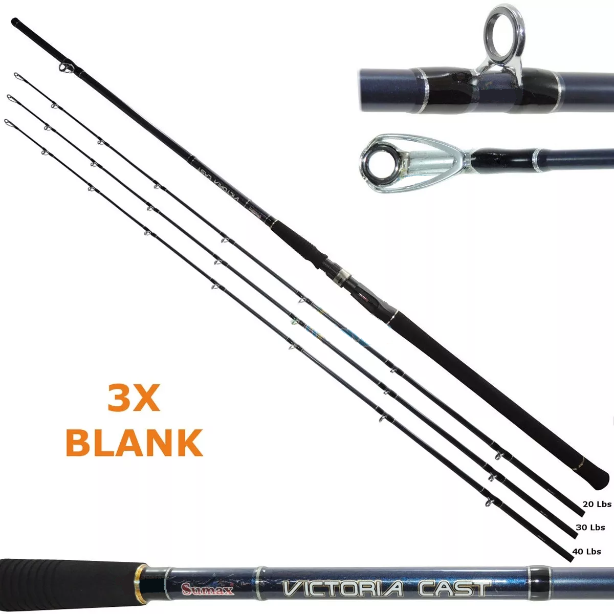 VARA PARA MOLINETE PESQUEIRO SUMAX VICTORIA 2.4M - C/ 3 BLANKS - 20 30 E 40LB - 2 PARTES