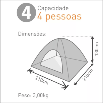 BARRACA PARA CAMPING GUEPARDO ATENA IGLU P/ 4 PESSOAS - PRATA