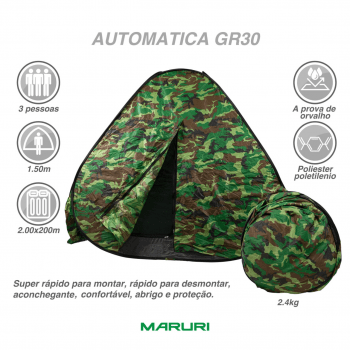 BARRACA PARA CAMPING PESCA MARURI GR030 AUTOMATICA 3 PESSOAS - CAMUFLADA