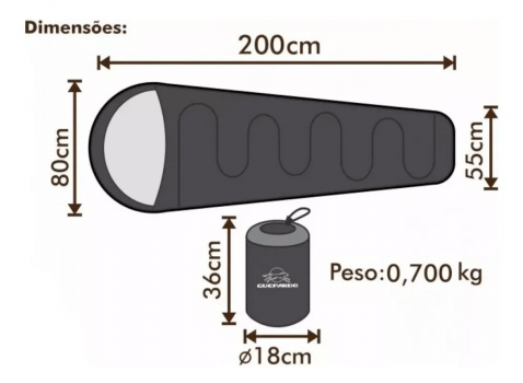 SACO DE DORMIR ULTRALIGHT NAUTIKA GUEPARDO PRETO PESCA CAMPING TRILHA 5ºC A 15ºC