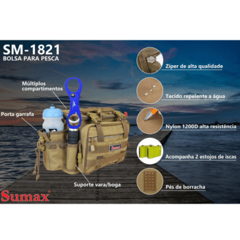 BOLSA DE PESCA PORTA APETRECHOS ISCA ARTIFICIAL CARRETILHAS SUMAX SM-1821 C/ 2 ESTOJOS PRETA