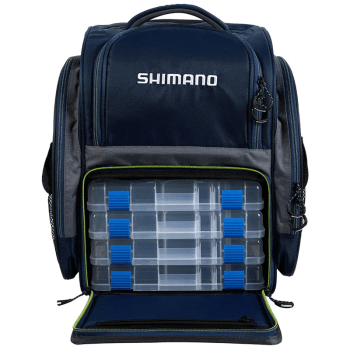 BOLSA MOCHILA DE PESCA SHIMANO BACK PACK XL 25L - C/ 4 ESTOJOS LUGB15 PARA ISCAS - CARRETILHAS - APETRECHOS