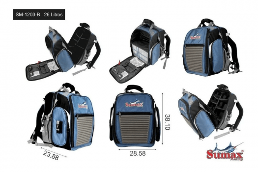 BOLSA MOCHILA SUMAX SM-1203 AZUL C/3 ESTOJOS PARA ISCAS - CARRETILHAS - APETRECHOS