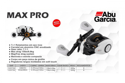 Carretilha de Pesca Abu Garcia Max 4 Pro 8 Rolamentos - Recolhimento: 7.1:1 - Drag: 6,8kg