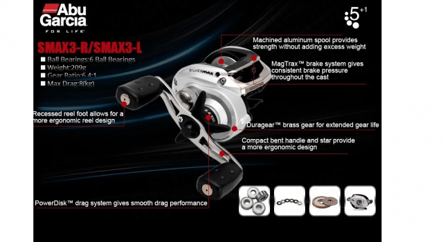 CARRETILHA DE PESCA ABU GARCIA SILVER MAX 3 - SMAX3-R/SMAX3-L - 6 ROLAMENTOS - DRAG:8KG