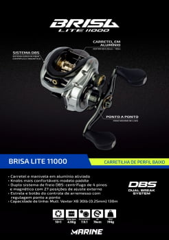 CARRETILHA DE PESCA MARINE SPORTS BRISA LITE 11000 - 11 ROLAMENTOS - 7.5:1 - DRAG: 4.5KG