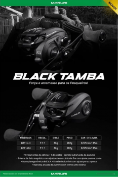 Carretilha de Pesca Maruri Black Tamba - 11 Rolamentos - Drag: 8kg - Recolhimento: 7.1:1