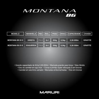 CARRETILHA DE PESCA MARURI MONTANA BG B 10000 - 10 ROLAMENTOS - DRAG: 6,5KG