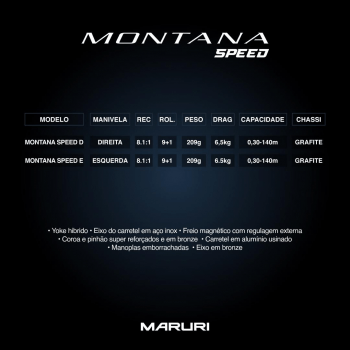 CARRETILHA DE PESCA MARURI MONTANA SPEED - 10 ROLAMENTOS - DRAG: 6,5KG - 8.1:1