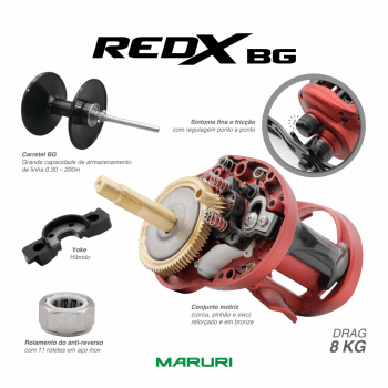 Carretilha De Pesca Maruri Red X BG 11000 - 11 Rolamentos - Drag: 8Kg - Rec. 7.1:1