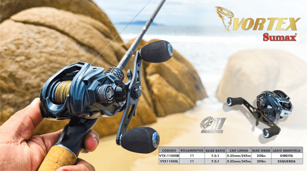 CARRETILHA DE PESCA SUMAX VORTEX VTX 11000 - 11 ROLAMENTOS - DRAG: 9KG - REC.:7.5:1