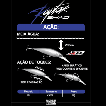 ISCA ARTIFICIAL MEIA AGUA MARINE SPORTS RAPTOR SHAD 70 - 7CM - 8G