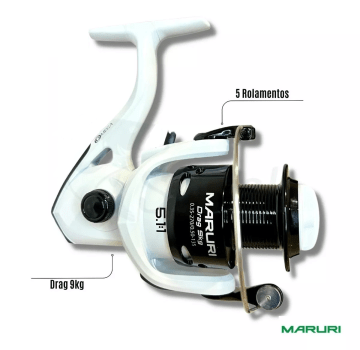 Molinete De Pesca Maruri Omega 5000 CB - 5 Rolamentos - 5.1:1 - Drag: 9kg - Carretel De Longo Arremesso