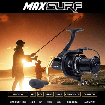 MOLINETE DE PESCA PRAIA LONG CAST MARURI MAX SURF 6000 - 8 ROLAMENTOS - DRAG: 20KG