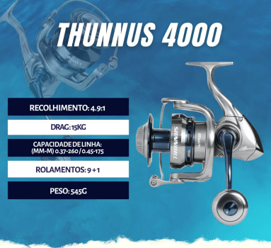 MOLINETE MARINE SPORTS THUNNUS 4000 10 ROLAMENTO RECOLHIMENTO 4.9:1 DRAG 15KG